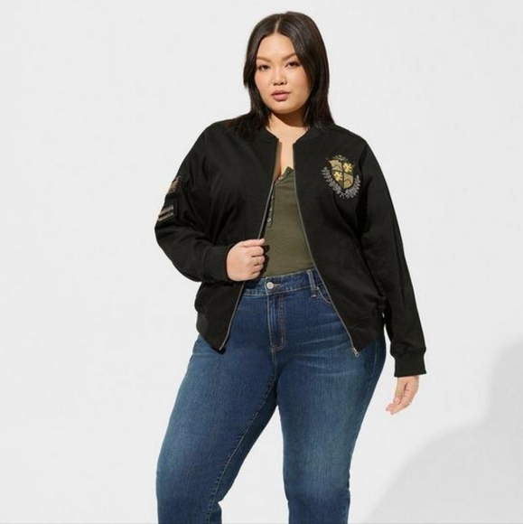 Stretch Twill Bomber Jacket Deep Black Size 2 - Picture 5 of 6